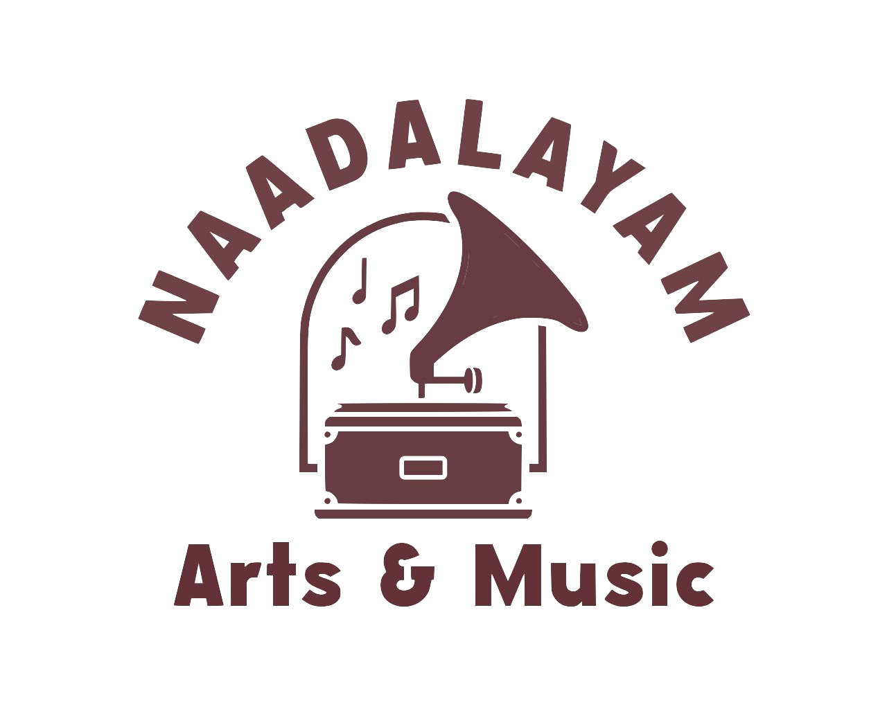 Logo containing gramophone, with Naadalayam written over the top and Arts & Music at the bottom.